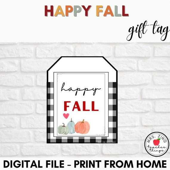 Printable Fall Gift Tag Happy Fall Plaid & Pumpkins Gift Tag - Etsy