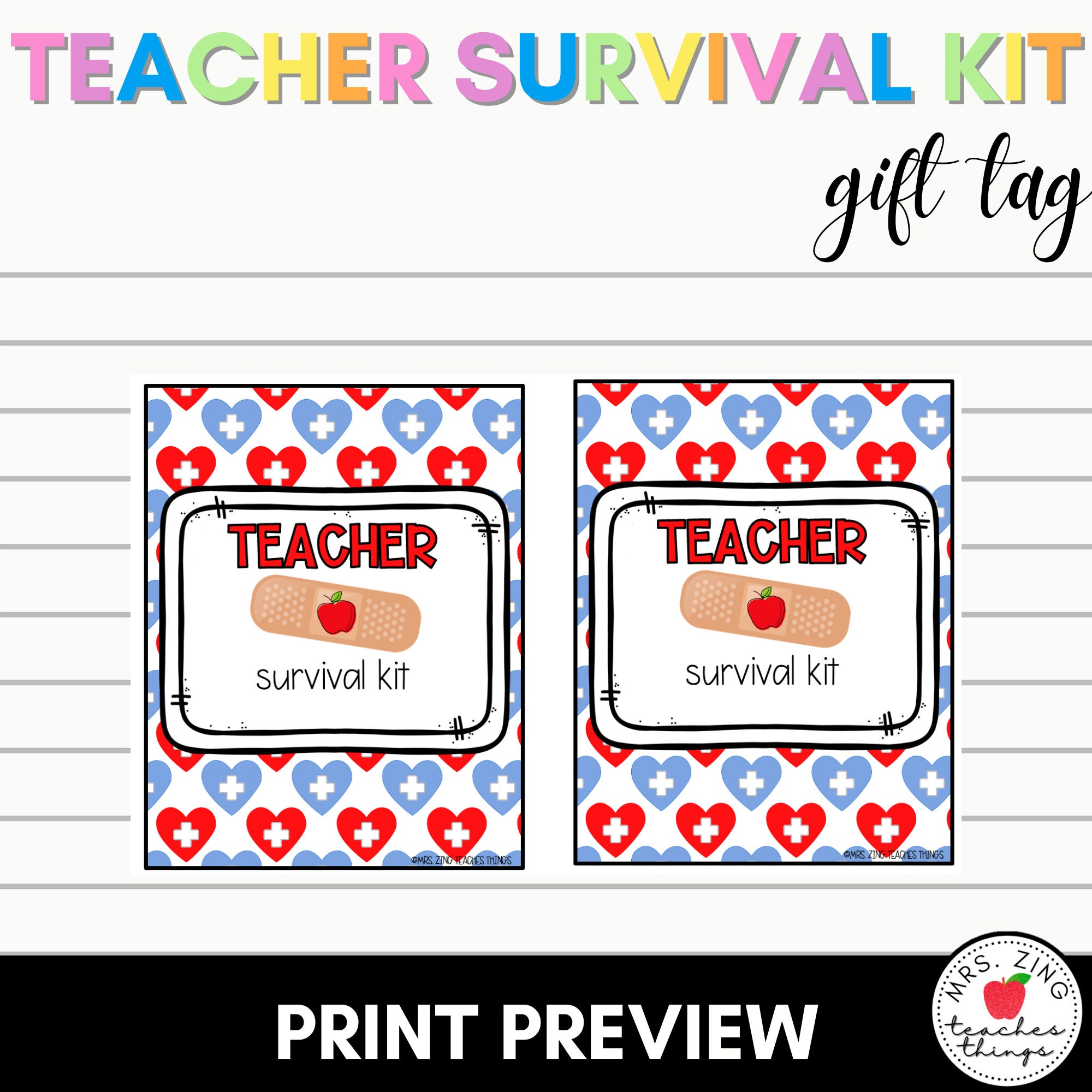 Printable Back to School Gift Tag | Teacher Survival Kit Gift Tag for ...