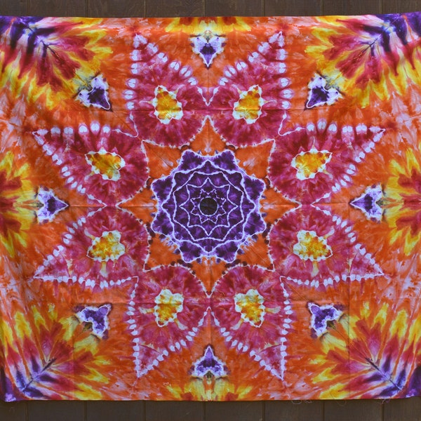 Orange sunshine tie dye mandala tapestry