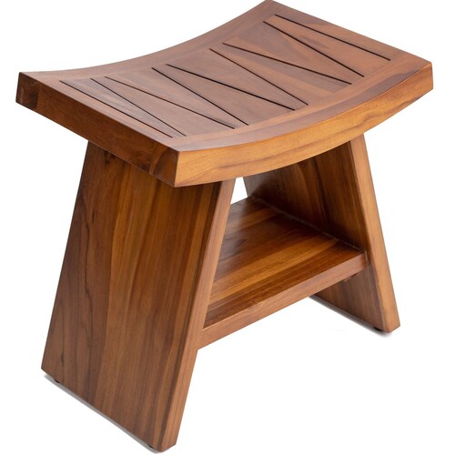 Teak Shower Bench With Shelf 21 Inch Teak Wood Shower Stool Etsy