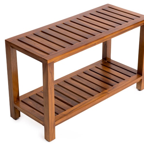 Teak Shower Bench With Shelf 30 Inch Teak Wood Shower Stool Etsy
