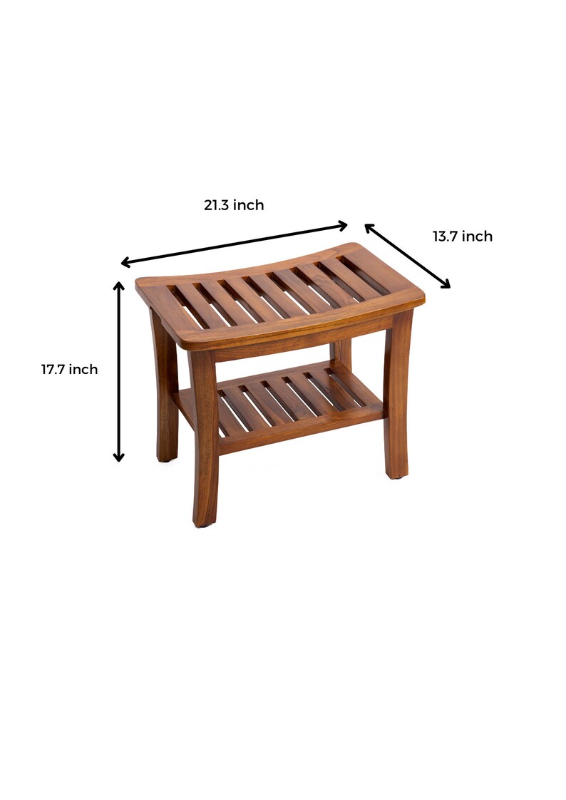 Teak Shower Bench With Shelf 21 Inch Teak Wood Shower Stool Etsy