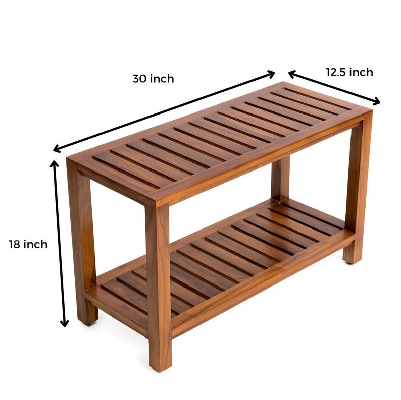 Teak Shower Bench With Shelf 30 Inch Teak Wood Shower Stool Etsy