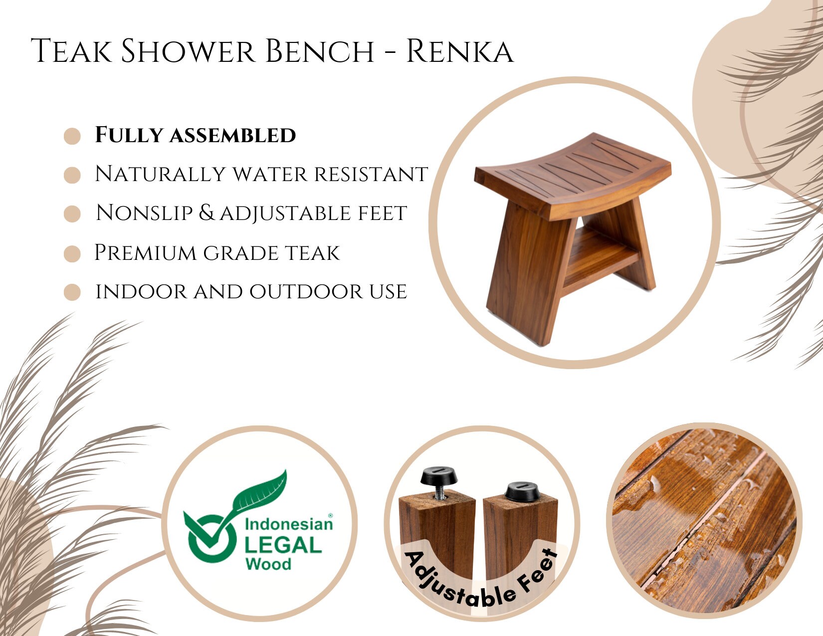 Teak Shower Bench With Shelf Curved 18 Inch Teak Wood Etsy