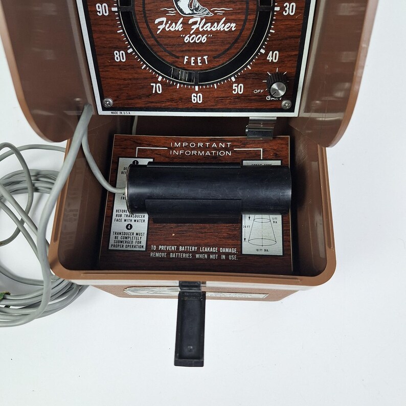 Vintage Ray Jefferson Fish Flasher 6006 Sonar Depth Finder Portable Brown Case image 3