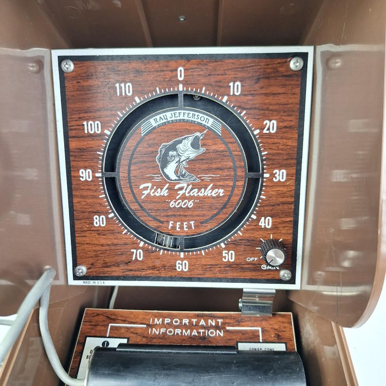Vintage Ray Jefferson Fish Flasher 6006 Sonar Depth Finder Portable Brown Case image 2