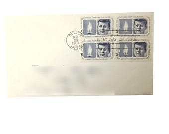 1964 John F Kennedy JFK First Day of Issue Cover Boston MA Block of 4 Stamps