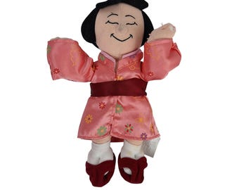 Disney Store Its a Small World Japan Girl Bean Bag Plush Pink Kimono 9 Inch