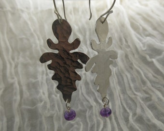 Amethyst ink blot earrings in argentium sterling silver