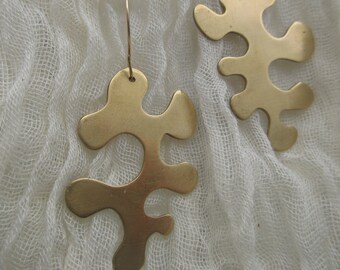 Puzzle piece earrings in jeweler's brass with gold-filled ear wires