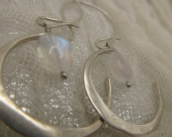 Moonstone new moon earrings in argentium sterling silver