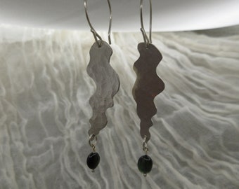Dark green tourmaline wavy earrings in argentium sterling silver