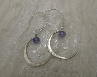 Tanzanite new moon earrings in argentium sterling silver