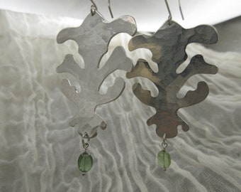 Light green tourmaline ink blot earrings in argentium sterling silver