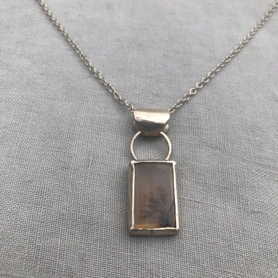 Dendritic agate pendant in argentium sterling silver // "Disappearing" dendritic agate pendant