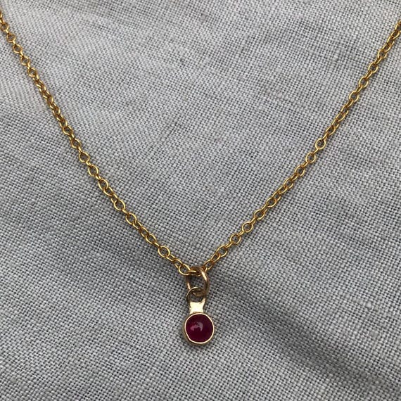 Solid gold ruby cabochon pendant // 14 karat gold ruby pendant // Tiny ruby pendant