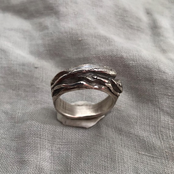 Cedar bark textured ring in argentium sterling silver // Intricate cast ring // Tree bark ring // U.S. size 9