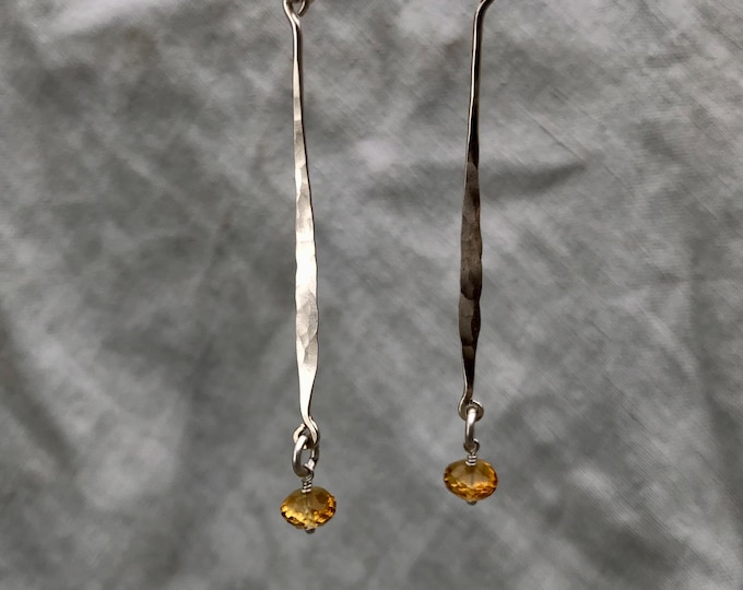 Featured listing image: Hammered drop earrings in argentium sterling silver with microfaceted citrine // Kinetic sculptural earrings // November birthstone earrings