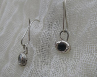 Cast in place sapphire earrings in argentium sterling silver