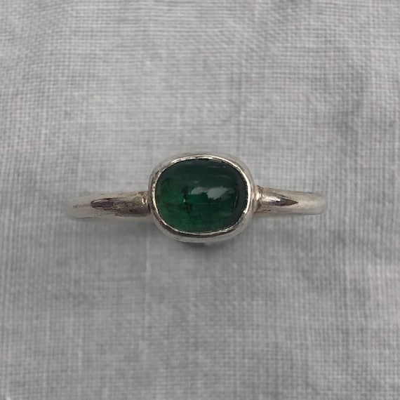 Green tourmaline ring in argentium sterling silver // U.S. size 12 // October birthstone ring