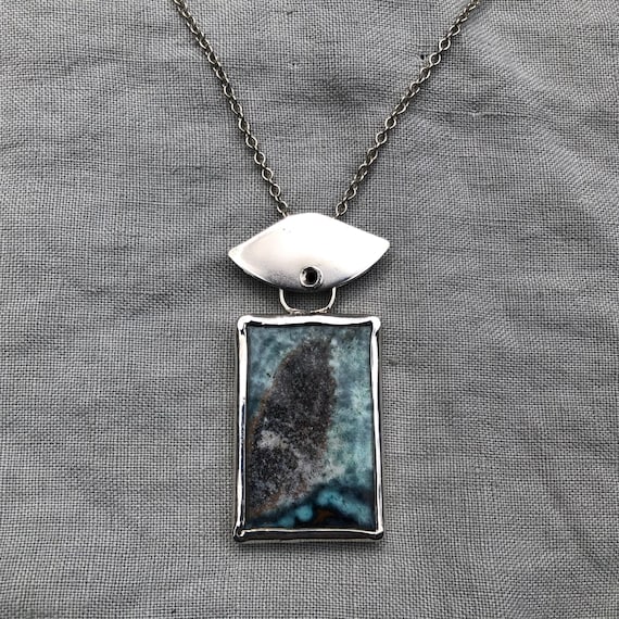 Opalized fossilized wood pendant in argentium sterling silver // Whale flipper necklace