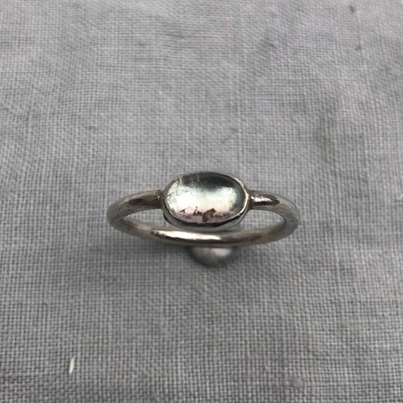 Light watermelon tourmaline cabochon ring in argentium sterling silver, U.S. size 8