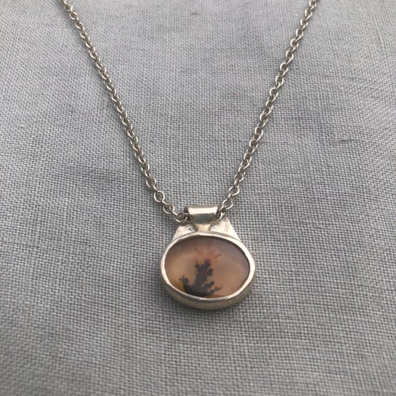 Dendritic agate pendant in argentium sterling silver // Tiny dendritic agate pendant no. 1