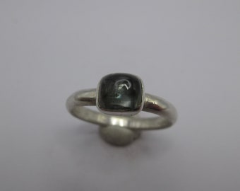 Dark gray tourmaline cabochon ring in argentium sterling silver, size 8 1/2 U.S.