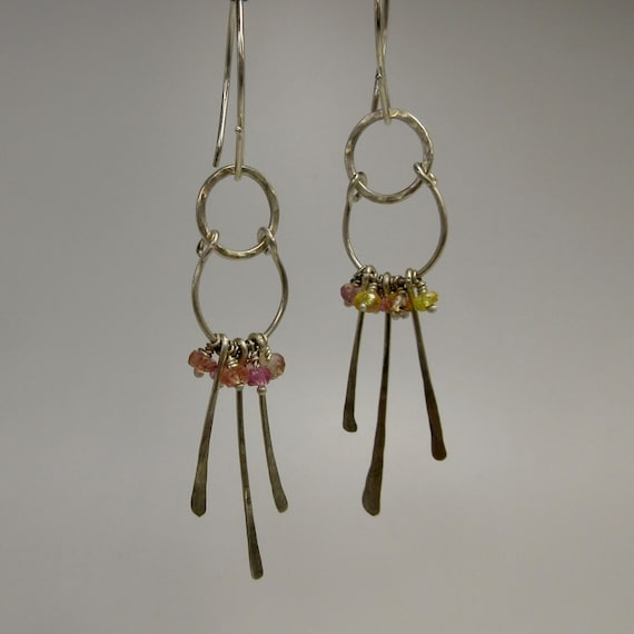 Multicolor sapphire chandelier earrings in argentium sterling silver