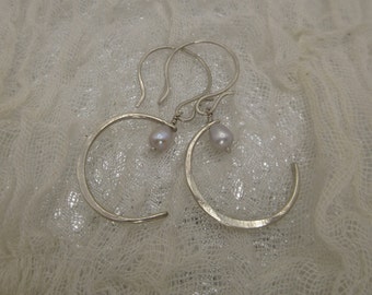 Baroque pearl new moon earrings in argentium sterling silver