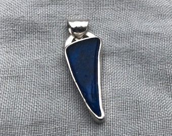 Teal blue sea glass pendant in argentium sterling silver // Found beach glass pendant