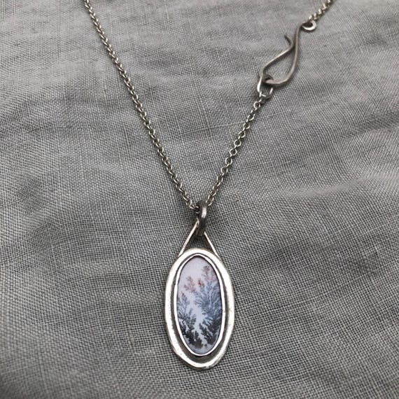 Milky dendritic agate necklace in argentium sterling silver
