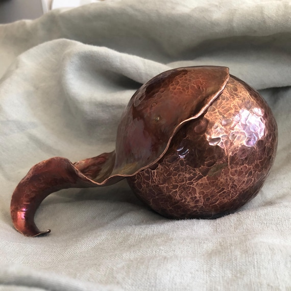 Sculptural hammered copper jar with lid // Hammer-raised round jar // Angle-raised copper vessel // Globe Urn
