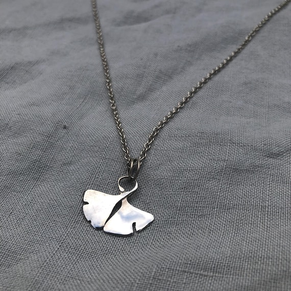 Ginkgo leaf pendant in argentium sterling silver