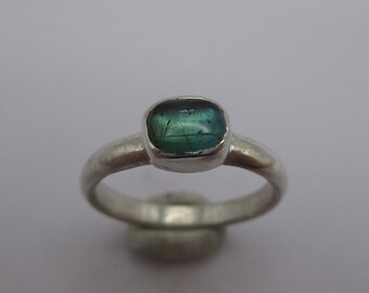 Teal green tourmaline ring in argentium sterling silver, size 7 U.S.