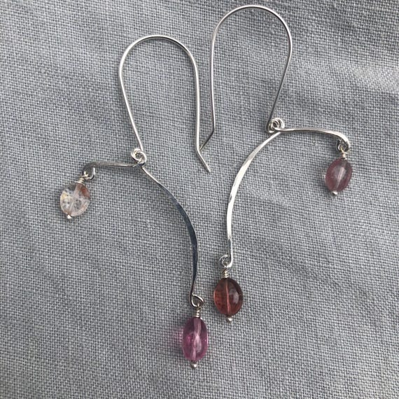 Kinetic sculptural pink tourmaline earrings in argentium sterling silver // Pink tourmaline Calder earrings