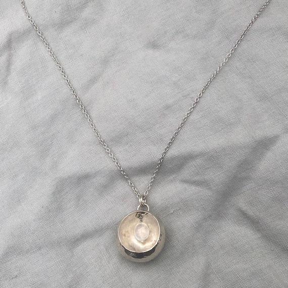Moonstone hollow vessel pendant in argentium sterling silver