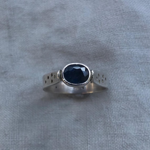 Natural earth-mined sapphire ring in argentium sterling silver // U.S. size 8 1/2 // September birthstone ring // Alternative engagement