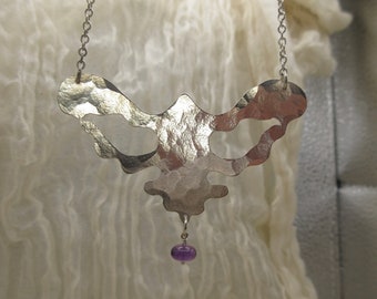 Amethyst ink blot necklace in argentium sterling silver