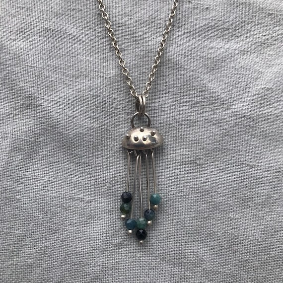 Blue tourmaline pendant in argentium sterling silver // Jellyfish pendant