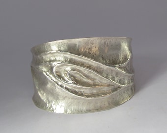 Breaking wave cuff bracelet in chased and repoussé argentium sterling silver