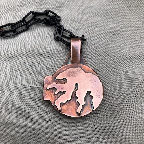 Fiber Artist's Locket in copper with an anodized aluminum chain