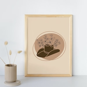 Minimalist Cowboy Hat Wall Art, Neutral Wall Art Print, Bedroom Art, Toilet Art, Dorm Room Art, Digital Print