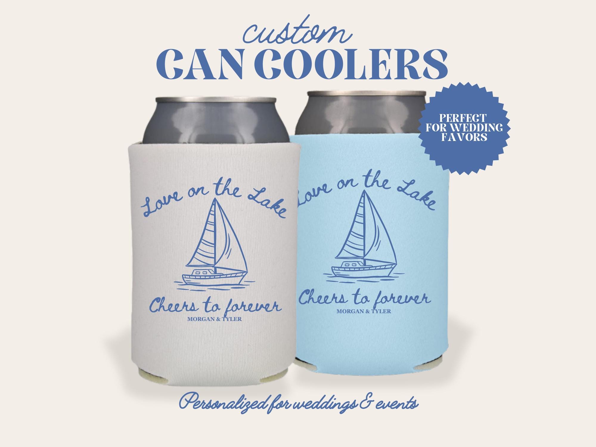Personalized Lake Wedding Can Coolers