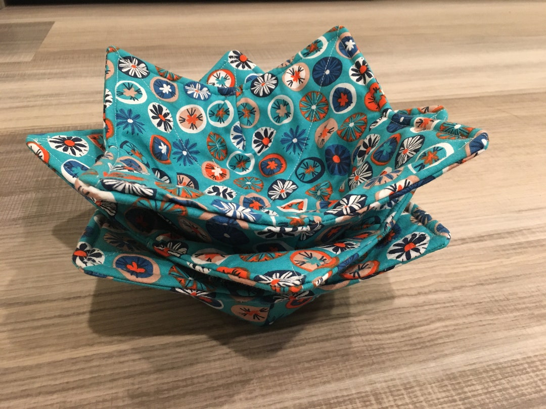 Microwaveable Soup Bowl Cozy Flowers on Turquoise Etsy