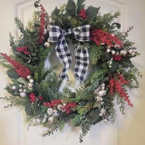 Holly Berry Wreath, Christmas Wreath, Rustic Christmas Wreath, Farmhouse Wreath, Christmas Wreath for front Door, Door Hanger