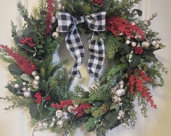 Holly Berry Wreath, Christmas Wreath, Rustic Christmas Wreath, Farmhouse Wreath, Christmas Wreath for front Door, Door Hanger