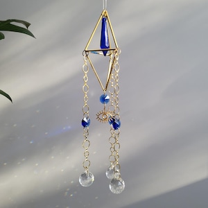 Evil Eye (Nazar) Geometric Suncatcher Made With Real Glass And Brass