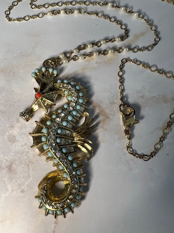 Vintage Seahorse Necklace Rare Hattie Carnegie St… - image 2