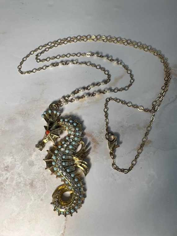 Vintage Seahorse Necklace Rare Hattie Carnegie St… - image 4